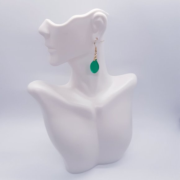 Green | Jade Green | Frosted | Sea Glass-Inspired | Teardrop | Dangle | Earrings - Picture 4 of 4